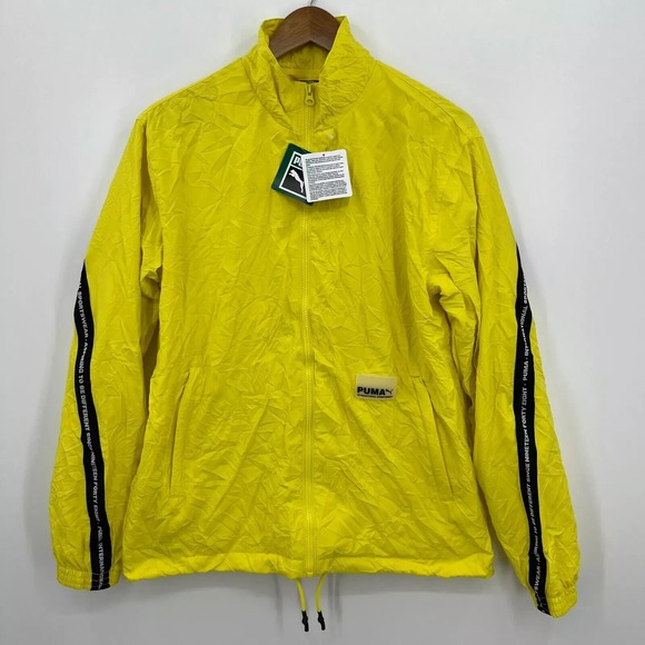 Puma Windbreaker Jacket Men's Size S Yellow Full Zip Avenir Woven Track Top NWT - Picture 1 of 12
